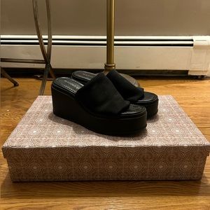 Black platform wedge sandals